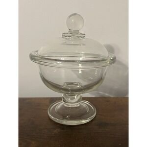 Vintage Clear Glass Covered Pedestal Candy Dish / Compote Bowl